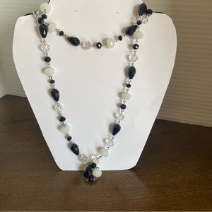 Black white and clear bead long necklace